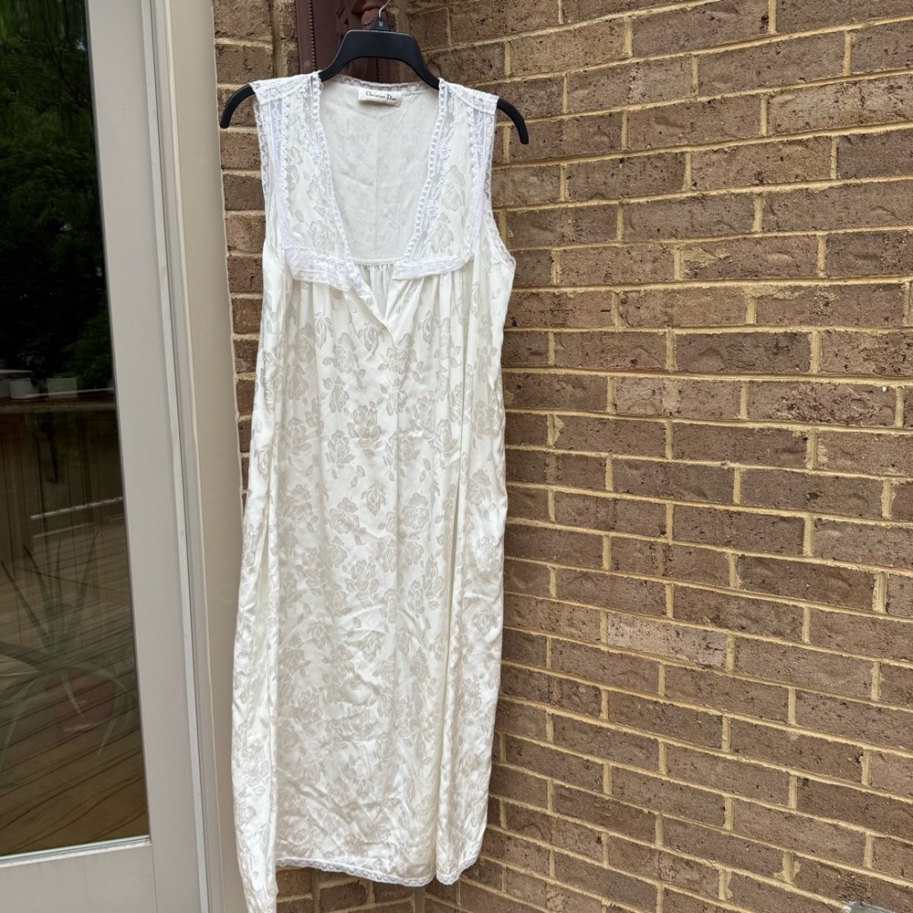 Christian Dior Vintage White Nightgown Sleeveless Floral Roses